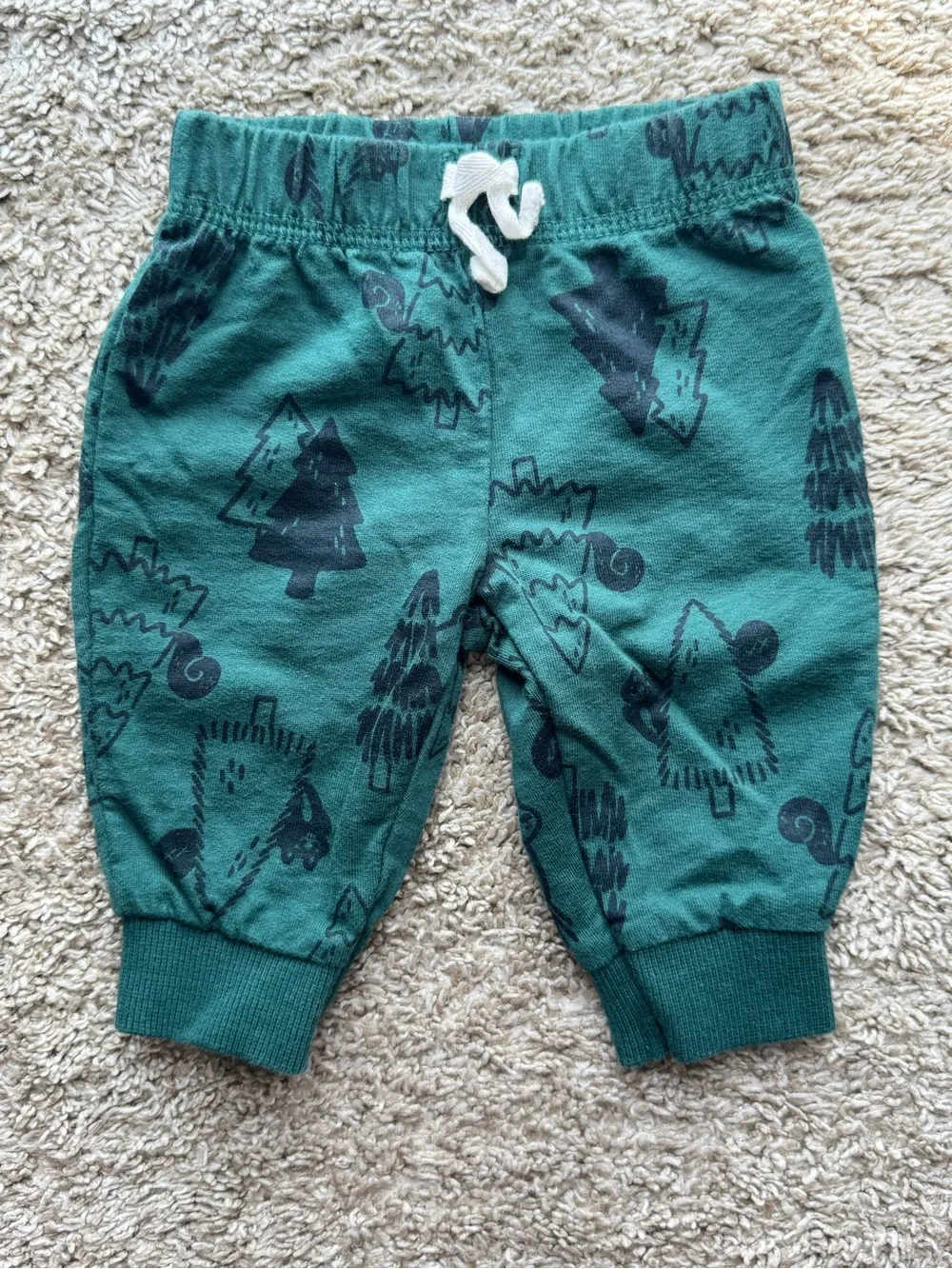 Carter’s Baby Jogger Sweatpants Green Woodland Tree Print Pull-On Pants 3M